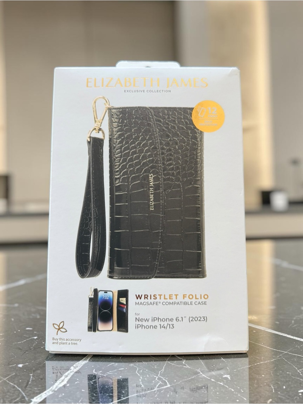 Elizabeth James Wristlet Folio MagSafe Case for iPhone 14/13 Black Croc NWT